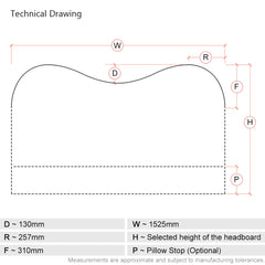 Cliveden | UK 5ft King size | Double-Humped | Shaped Upholstered Headboard