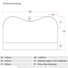 Cliveden | 1400mm European Double | Double-Humped | Shaped Upholstered Headboard