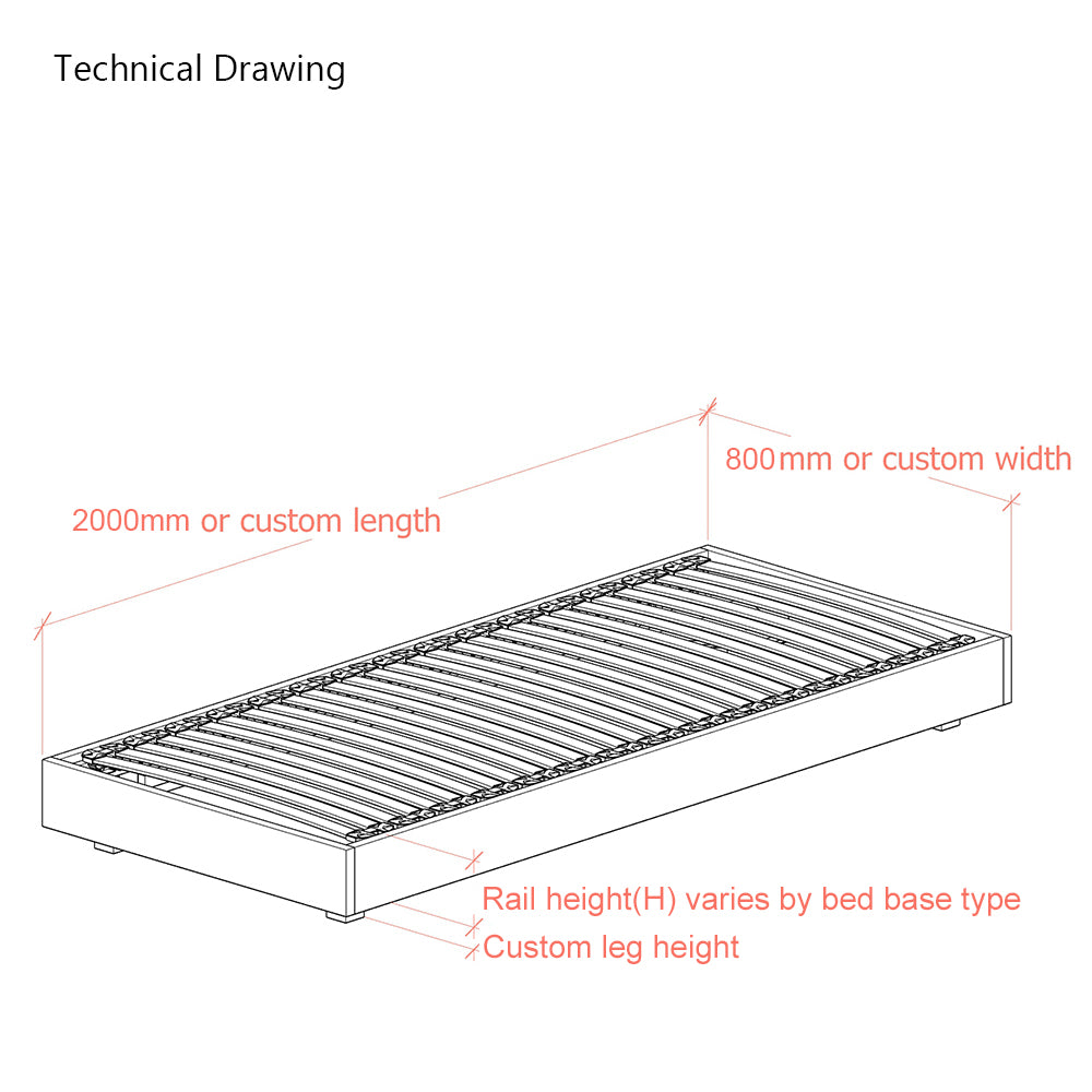 European Hempel 80cm Small Single Low Platform Upholstered Bed Frame